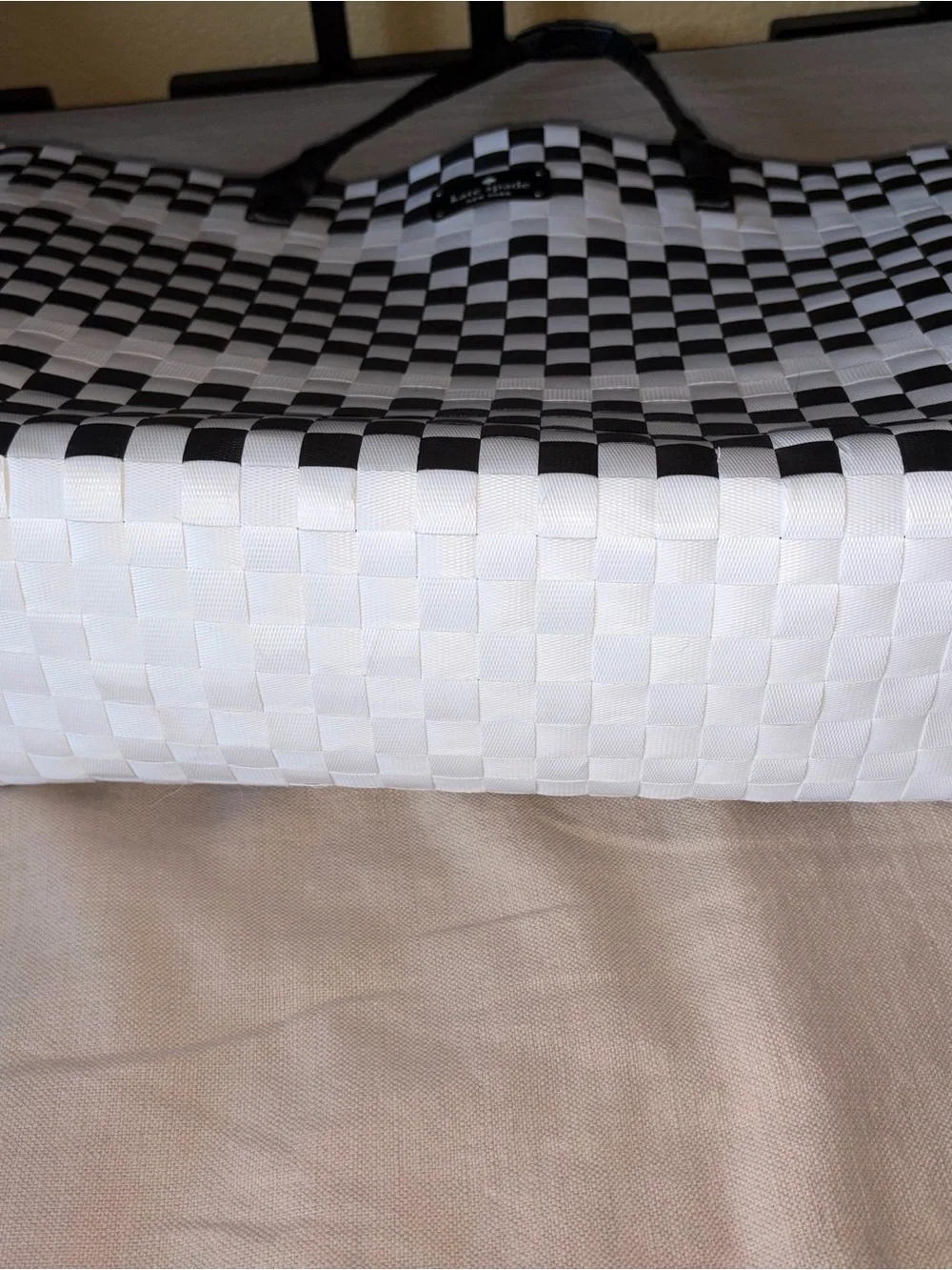 Kate Spade New York White Black Woven large tote bag